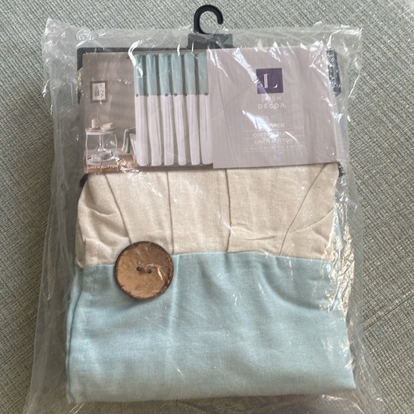 Lush Decor Linen Button Shower Curtain, 72" x 72", Blue & Off-White - Picture 4 of 5